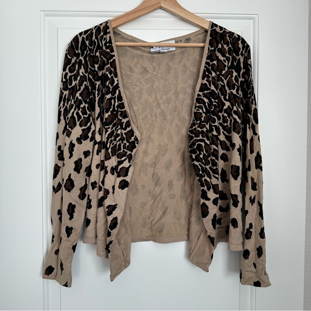 Lennie by Nina Leonard Leopard Print Lightweight Sweater Cardigan
